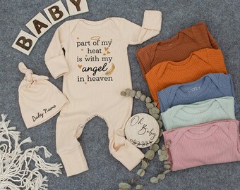 Part of my heart is with my angel in heaven Baby Bodysuit, Shower Gift, Set Baby Clothes, Newborn Outfit, Guardian Angel, Personalized Name