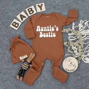 Custom Auntie's Bestie Bodysuit, Baby Sleepsuit Outfit, Cute Best Friend Newborn Outfit, Going home outfit, Auntie's Lil Dude, New Aunt Gift Brown