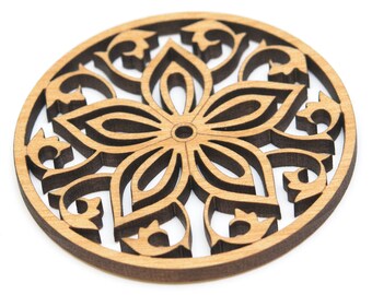 Large Flower Filigree Wood Pendant