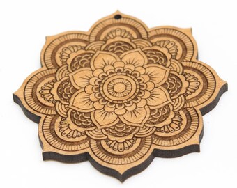 Engraved Mandala Wood Pendant