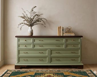 Vintage 1967 Bassett 10-Drawer Dresser | Refinished | Credenza Sideboard Media Console