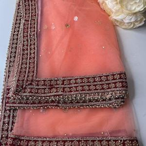 Traditional Inspired Embroidered Work Bridal, Wedding Wear Indian Dupatta, Beautiful Embroidered Zari Work Chunni