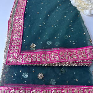 Traditional Inspired Embroidered Work Bridal, Wedding Wear Indian Dupatta, Beautiful Embroidered Zari Work Chunni