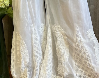 Izhaar White Chikankari georgette palazzo with hand embroidery , one size fits XS to L size