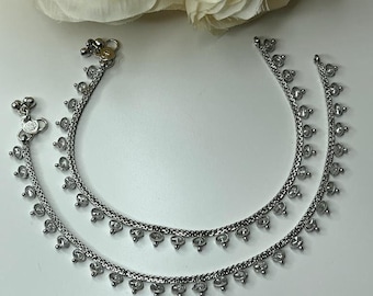 Anklet for Women, Anklet Bracelet, Silver Anklet, Simple Chain Anklet, Double Chain Anklet, Silver Chain Anklet, Jewelry Set, Summer Jewelry
