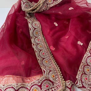 Traditional Inspired Embroidered Work Bridal, Wedding Wear Indian Dupatta, Beautiful Embroidered Zari Work Chunni