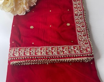 Traditional Inspired Embroidered Work Bridal, Wedding Wear Indian Dupatta, Beautiful Embroidered Zari Work Chunni