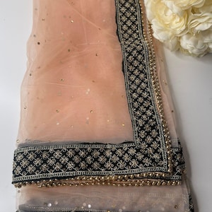 Traditional Inspired Embroidered Work Bridal, Wedding Wear Indian Dupatta, Beautiful Embroidered Zari Work Chunni
