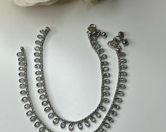 Anklet for Women, Anklet Bracelet, Silver Anklet, Simple Chain Anklet, Double Chain Anklet, Silver Chain Anklet, Jewelry Set, Summer Jewelry