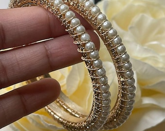 Designer Pearl Bangles -Indian Bangles -Bridesmaid Gift- Gold Plated Pearl Bangles - Cluster Bangles- Bollywood - Traditional- Ethnic Tribal