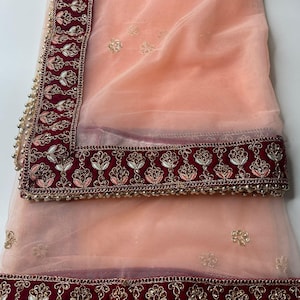 Traditional Inspired Embroidered Work Bridal, Wedding Wear Indian Dupatta, Beautiful Embroidered Zari Work Chunni