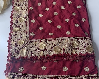 Dupatta india con bordados de inspiración tradicional para novias y bodas, hermosa chunni con bordados Zari