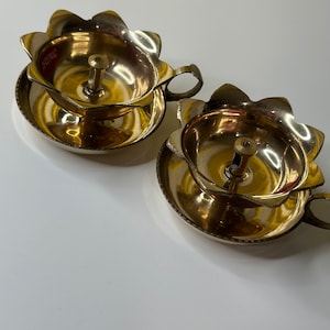 Pure Brass Diya, Oil Lamp for Home Temple Festival Gifts Puja Articles Home Decor Durga Pooja Diwali Puja Indian Brass Decor ( Set of 2) B8