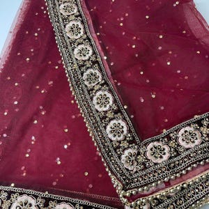 Traditional Inspired Embroidered Work Bridal, Wedding Wear Indian Dupatta, Beautiful Embroidered Zari Work Chunni