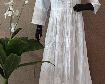 Izhaar White Premium Hand embroidered long Silk Kurti 032