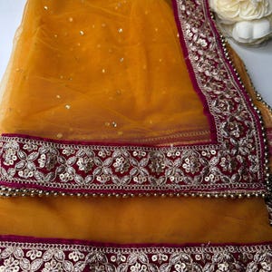 Traditional Inspired Embroidered Work Bridal, Wedding Wear Indian Dupatta, Beautiful Embroidered Zari Work Chunni