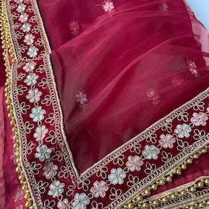 Traditional Inspired Embroidered Work Bridal, Wedding Wear Indian Dupatta, Beautiful Embroidered Zari Work Chunni