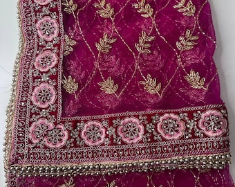 Dupatta india con bordados de inspiración tradicional para novias y bodas, hermosa chunni con bordados Zari