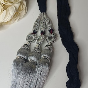 Izhaar Silver Color Traditional  Punjabi Paranda | Parandi Hair Accessory Braid Tassles |Hair Extension|Choti|For Karwachauth, wedding.