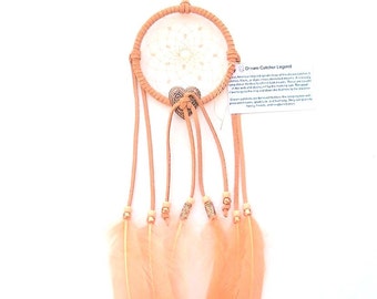 Peach Dream Catcher, Goose Shoulder Feathers