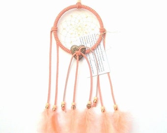 Peach Dream Catcher, Turkey Flat Feathers