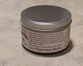 Peppermint Mocha 8 oz Soy Wax Candle Tin