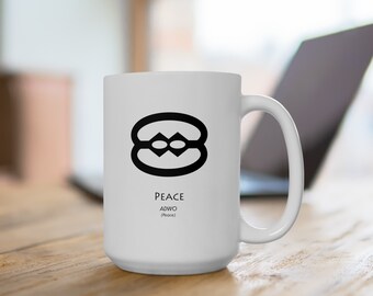 Pokój i Miłość Adinkra Ceramic Mug 15oz