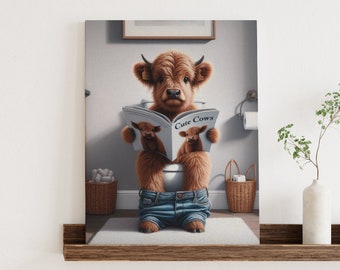 Highland Calf Bathroom Sign, Metal Sign, Bathroom Art, Baby Cows, Cows in Robes, Funny Bathroom Art, Scottish Cows