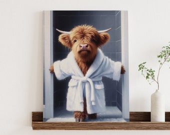Highland Calf Bathroom Metal Sign, Funny Cow Art
