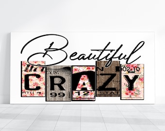Witty & Sassy Metal Sign, For Shelves, Trays, or Walls, Beautiful Crazy, Country Wall Art