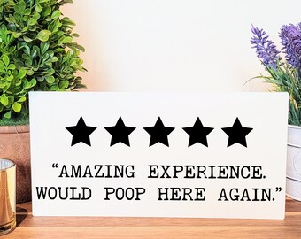Witty Metal Sign, Signs For Shelves, Trays, or Walls, 5 Stars Bathroom Sign
