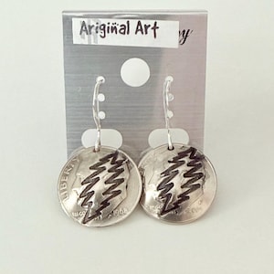 13 point bolt US Dime Earrings grateful dead recycled dimes
