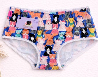 Womans Underwear |Organic Cotton| High Waist Panties| Handmade |Cat| Boyleg