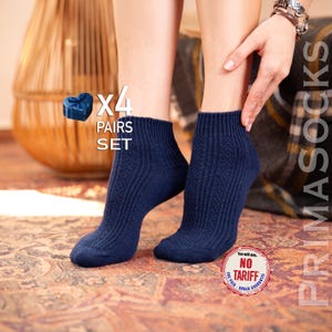 4 Pairs Set Of Knitted Lambswool Ankle Socks for Women - Super Soft Short Boot Socks - Ladies House Slipper Socks Cozy Winter Hosiery Gift