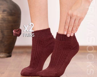 2 Pairs Set Of Knitted Lambswool Ankle Socks for Women - Super Soft Short Boot Socks - Ladies House Slipper Socks Cozy Winter Hosiery Gift