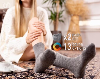 2 Pairs Set Of Knitted Lambswool Crew Socks for Women - Super Soft Seamless Boot Socks - House Slipper for Ladies - Cozy Winter Hosiery Gift