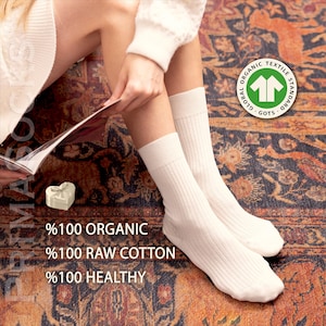 100% Organic Pure Raw Cotton Crew Socks - GOTS Certificated Socks for Hypersensitive Skins - Undyed / UnBleached / Latex Free / Dye Free