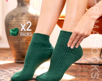 2 Pairs Set Of Knitted Lambswool Ankle Socks for Women - Super Soft Short Boot Socks - Ladies House Slipper Socks Cozy Winter Hosiery Gift