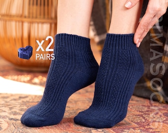 2 Pairs Set Of Knitted Lambswool Ankle Socks for Women - Super Soft Short Boot Socks - Ladies House Slipper Socks Cozy Winter Hosiery Gift