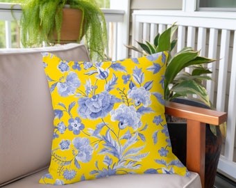 Outdoor Pillow, Outdoor Pillows, Outdoor Decor, Porch Decor, Patio Decor, Outdoor Cushions, Patio Furniture, Yellow Pillows, Blue, Floral