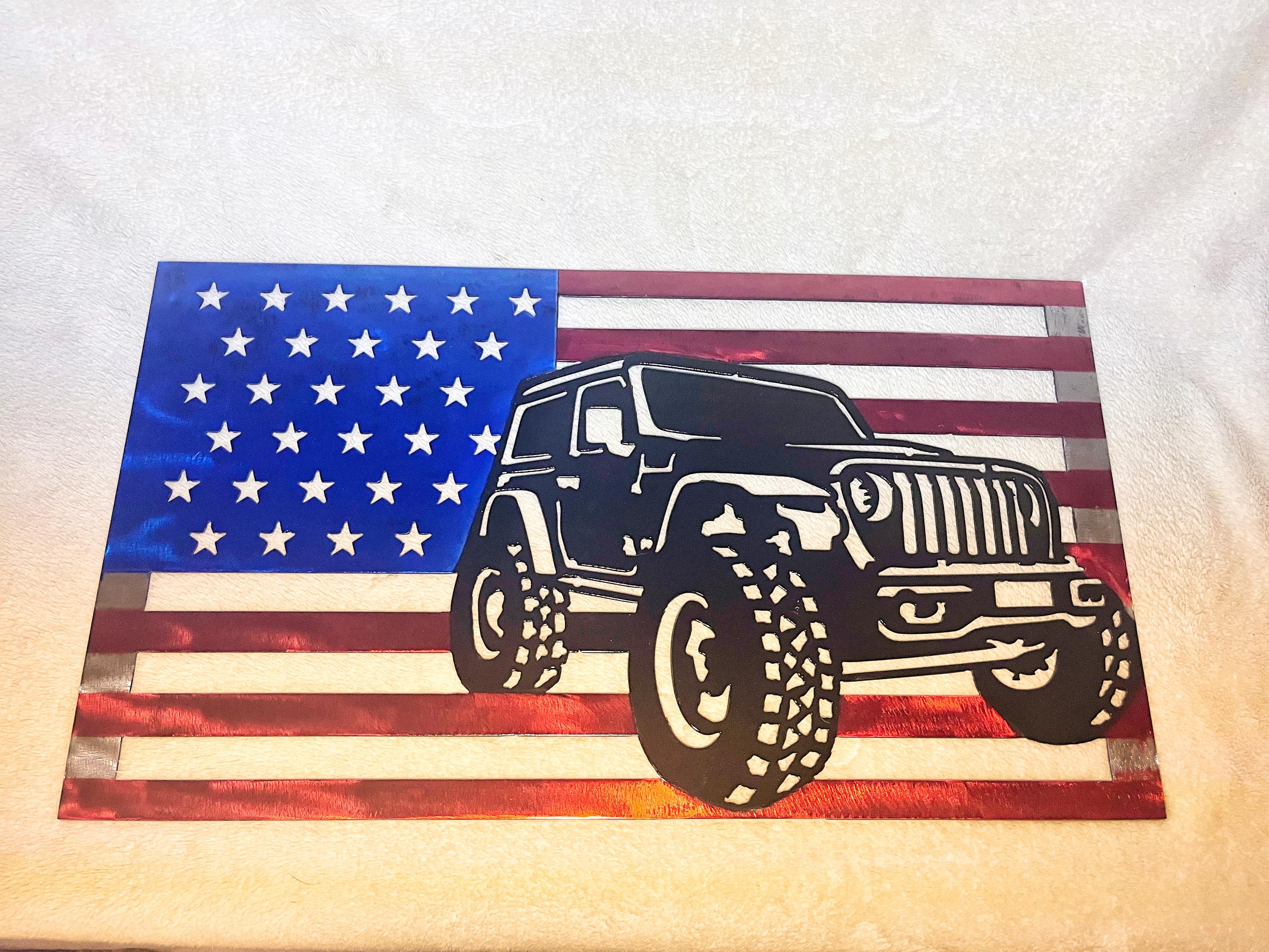 American Flag Jeep Metal Wall Art - Etsy