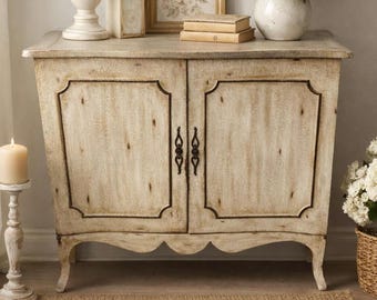 French Country Sideboard Cabinet – Vintage Distressed Farmhouse Buffet Console Storage Primitive Provincial