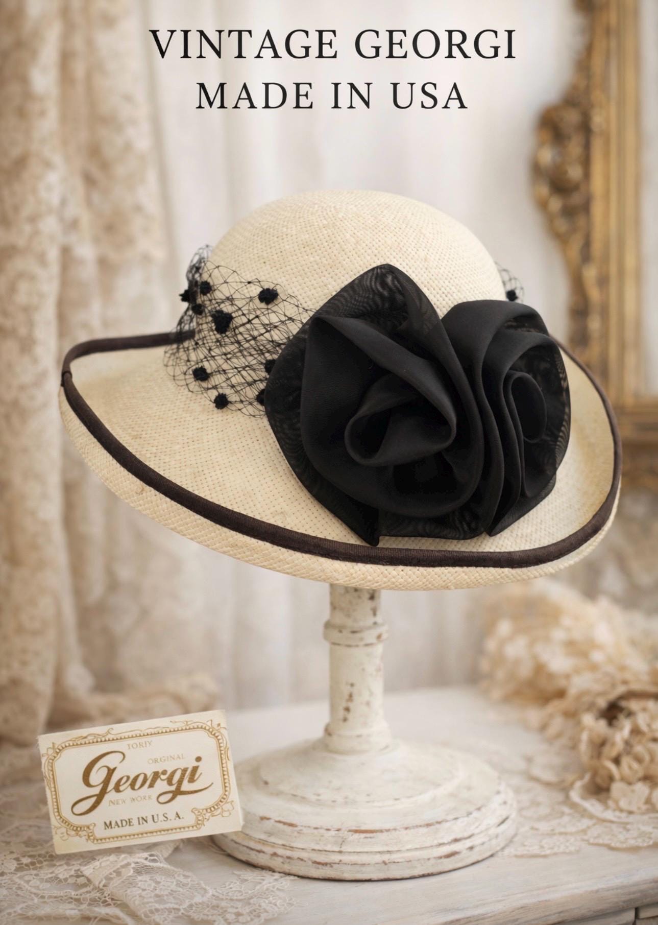 1950s Wide Brim Hat Black - Etsy display picture 1