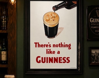 Vintage Guinness Beer Mirror Sign Framed Bar Wall Decor Man Cave Irish Pub Large