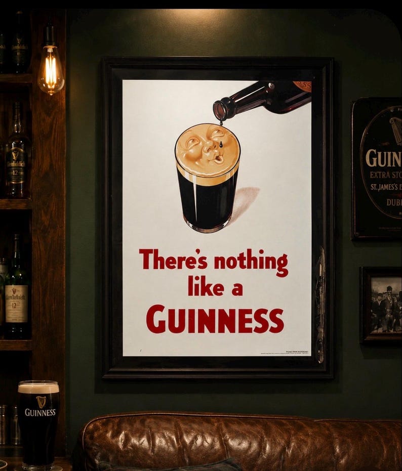 Vintage Guinness Beer Mirror Sign Framed Bar Wall Decor Man Cave Irish Pub Large image 1