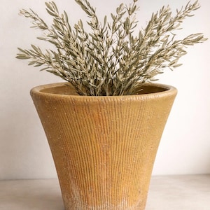 Mid Century Modern Ribbed Planter Fluted Ceramic Flared Pot Ochre Studio Style