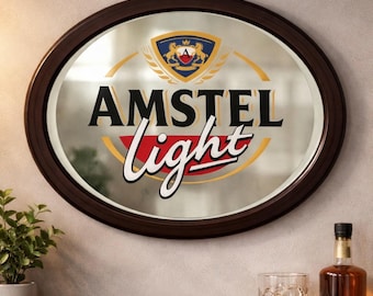 Vintage Amstel Light Oval Spiegel, Retro Bar Wanddekor