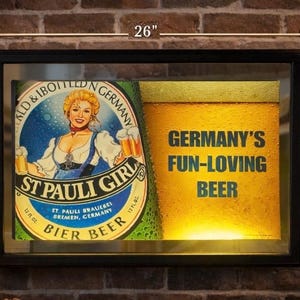 Vintage St. Pauli Girl Light-Up Beer Mirror Sign: Man Cave Bar Decor