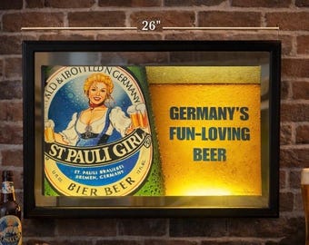 Vintage St. Pauli Girl Light-Up Bier Spiegel Schild: Mann Höhle Bar Dekor