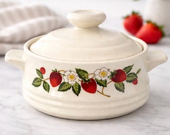 Bol à fraises en céramique vintage, pot de ferme fraises et crème en grès avec couvercle